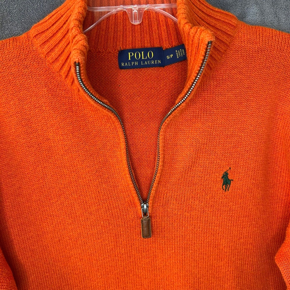 Polo Ralph Lauren Mens Small Orange Estate Rib Quarter Zip Pullover Sweater